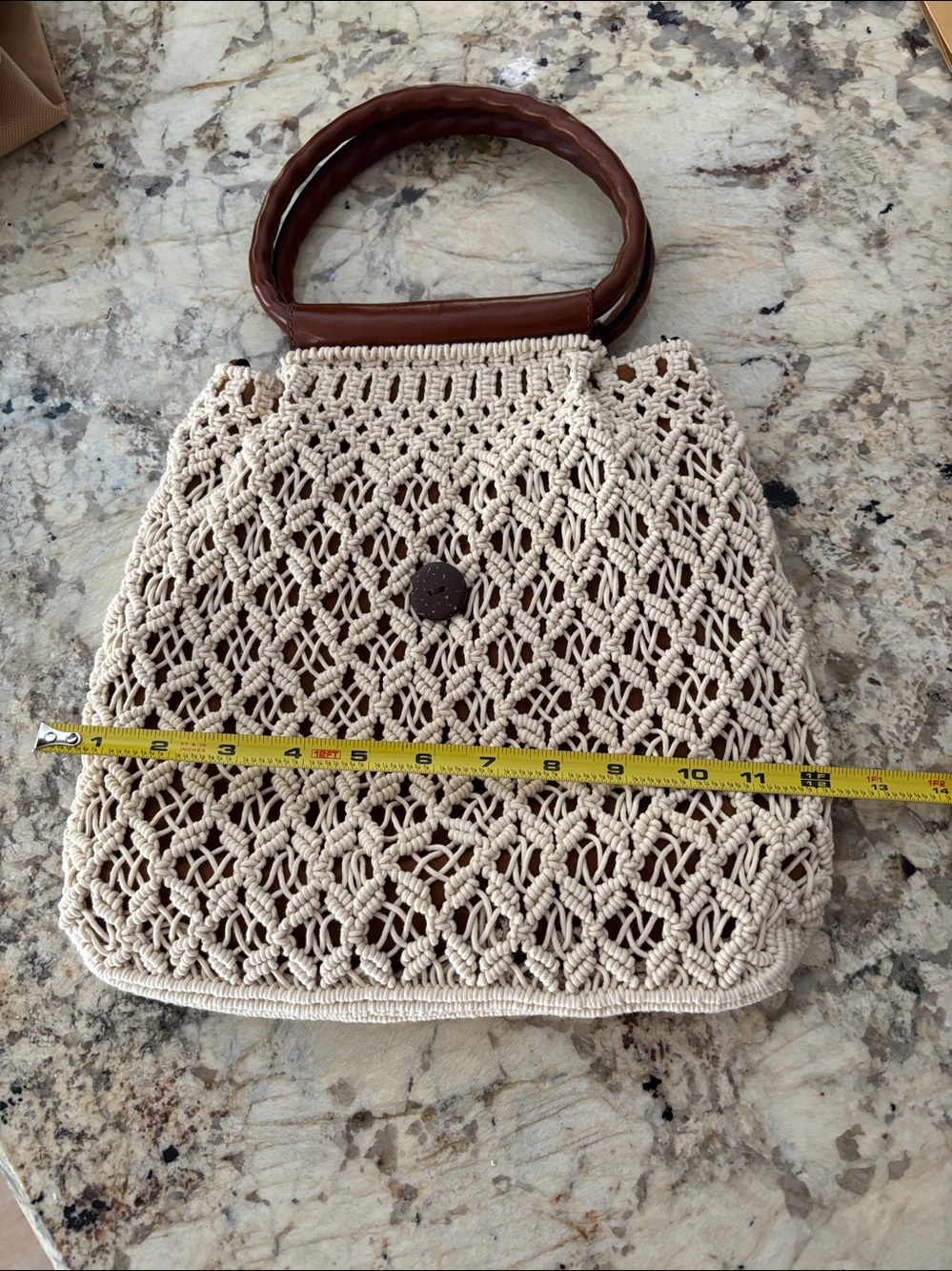 Patricia Nash Geraldine Cream Crochet Shoulder Bag with Brown Leather Handle - Picture 6 of 9